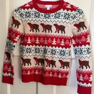 Boy Holiday bear Sweater - Red and Brown size s
